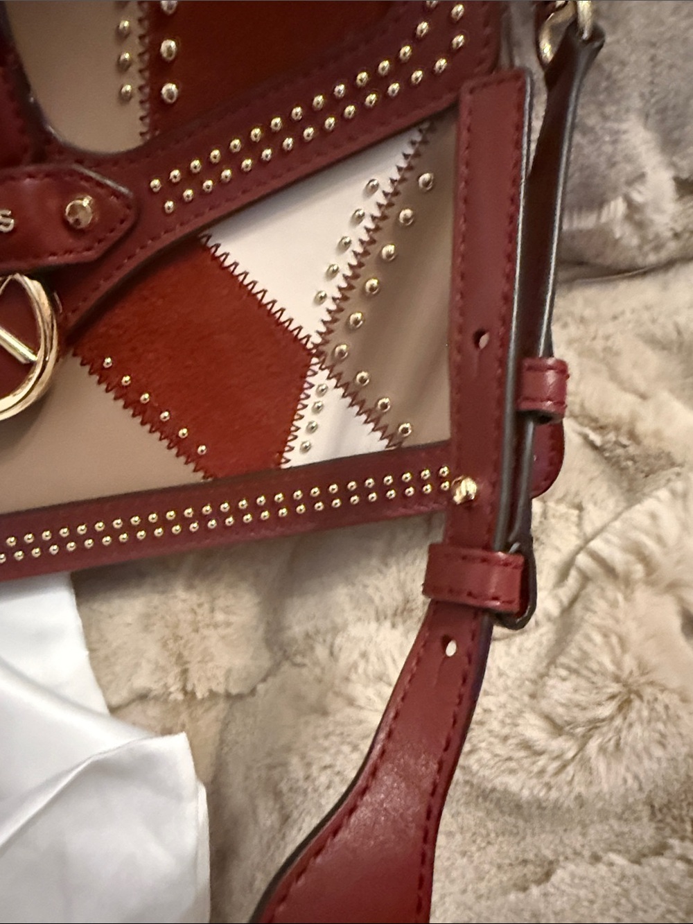 Michael Kors Burgundy, Beige and White Patchwork Crossbody Bag w/Dustbag - Picture 16 of 17